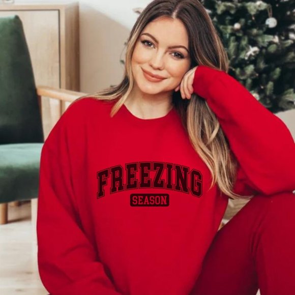 Freezing Season Red Long Sleeve Unisex Crewneck Sweatshirt - Picture 4 of 9